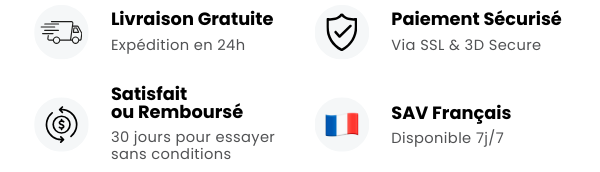 Livraison gratuite, paiement sécurisé, satisfait ou remboursé, SAV français